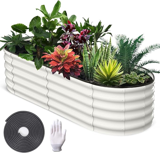 2-Pack Raised Garden Bed 6x3x1ft Oval Raised Planter Beds with Open-Ended Base Galvanized Metal Garden Bed Outdoor for Vegetables Flowers White Color