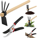 2 Pcs Garden Tool Set - Heavy Duty Pruning Shears &amp 2-in-1 Hoe Cultivator for Weeding Digging &amp Trimming 5/8-inch Cut Capacity Clippers Gardening Hand Tools for Home and Raised Bed