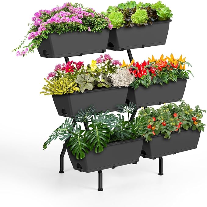 Raised Garden Beds with 6 Garden Planter Boxes Indoor Outdoor Vertical Raised Bed for Gardening Standing Planter Box with Legs 3 Tier Elevated Herbs Flowers Garden Planter for Patio Balcony Gray