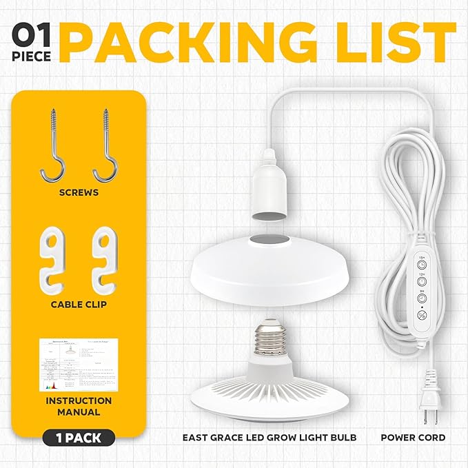 Hanging Grow Lights for Indoor Plants 30W Full Spectrum with Timer and 16.4FT Power Cord Pendant Plant Lights for Indoor Growing Large Tall Plant Garden Flowers Greenhouse