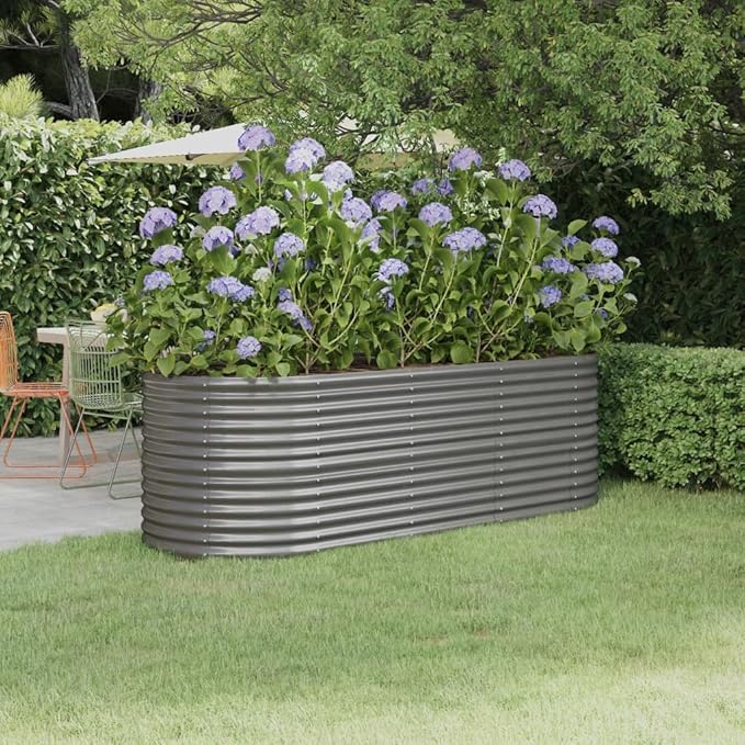 Garden Raised Bed Powder-Coated Steel 88.2x31.5x26.8 Gray Lawn Planters