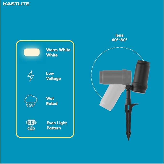 KASTLITE 3.6W 400LM LED Spot/Flood Light with Black Finish for Pathway Garden Yard | 12V Soft White 3000K Integrated LED Adjustable Beam Outdoor Spotlight | IP65 Waterproof | Single Unit