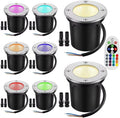 8PCS RGB Buried Yard Lamp - Recessed Led Outdoor Spotlights IP67 Waterproof Color Changing COB Ground Spotlight with Remote Controls 12V/24V LED Garden Landscape Lights(6W -12v)