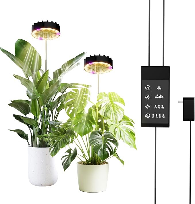 Grow Lights for Indoor PlantsClip on Full Spectrum Led Plant Grow Light with Integrated Circulating Fan Timer and Dimmable (Black Ajustable 2 Packs)