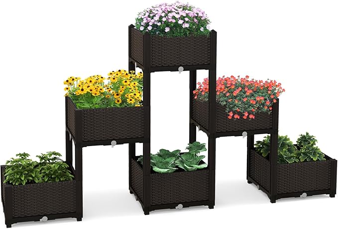 S AFSTAR Raised Garden Bed with Removable Legs &amp Brackets 6 Pack Elevated Garden Planter Kits for Flowers Fruits Vegetables Multiple Combination Planting Box Container for Garden Patio Balcony