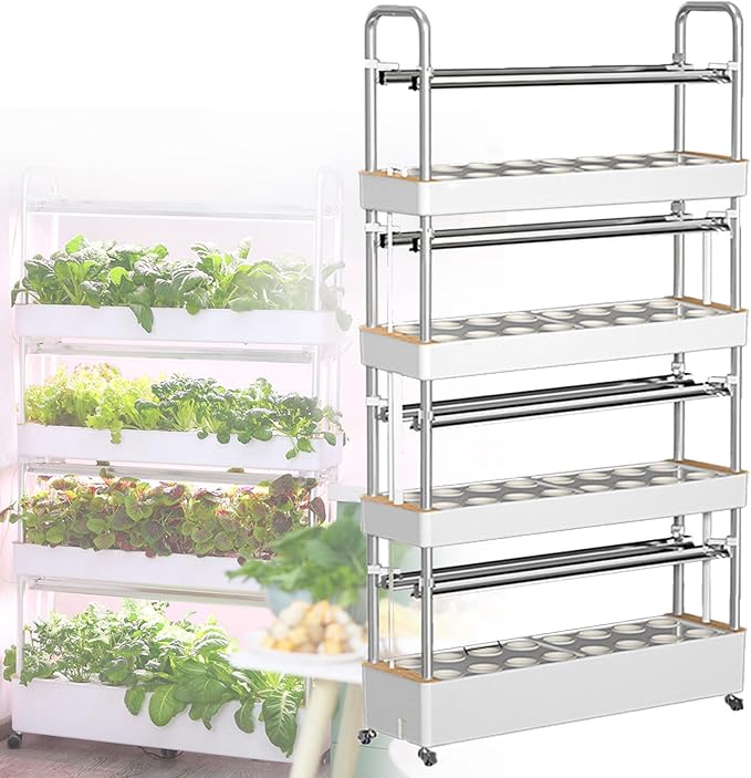 Hydroponics Growing kit with LED Grow Light48/64 /90/120 Holes Plants Vertical Hydroponics Tower KitsPvc Plant Growing Systemsfor HerbsFruits Vegetables64hole
