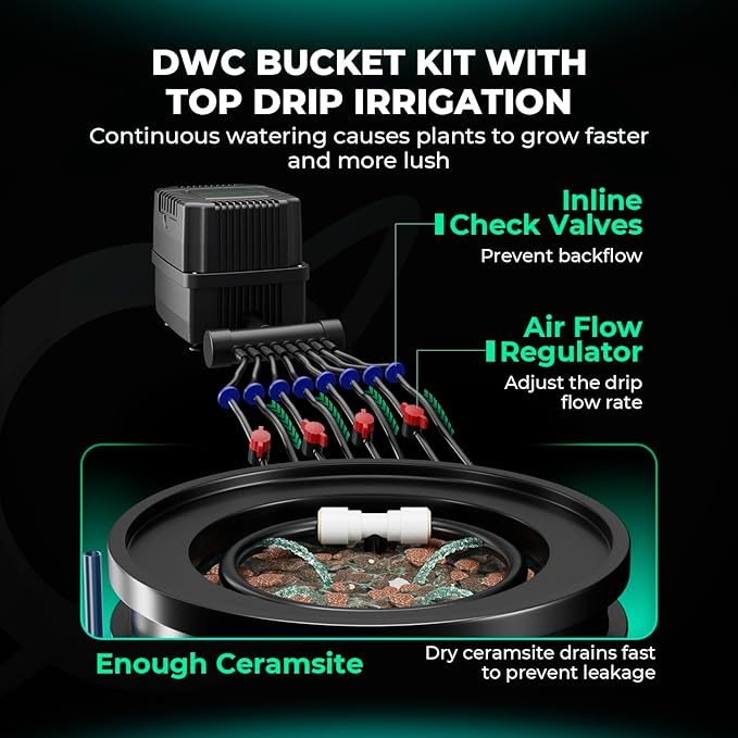 MARS HYDRO DWC Hydroponics Grow System Kit with Recirculating Top Drip 11W Air Pump Air Stone Hose &amp 4 Buckets 5 Gallon Deep Water Culture Indoor Hydroponic System
