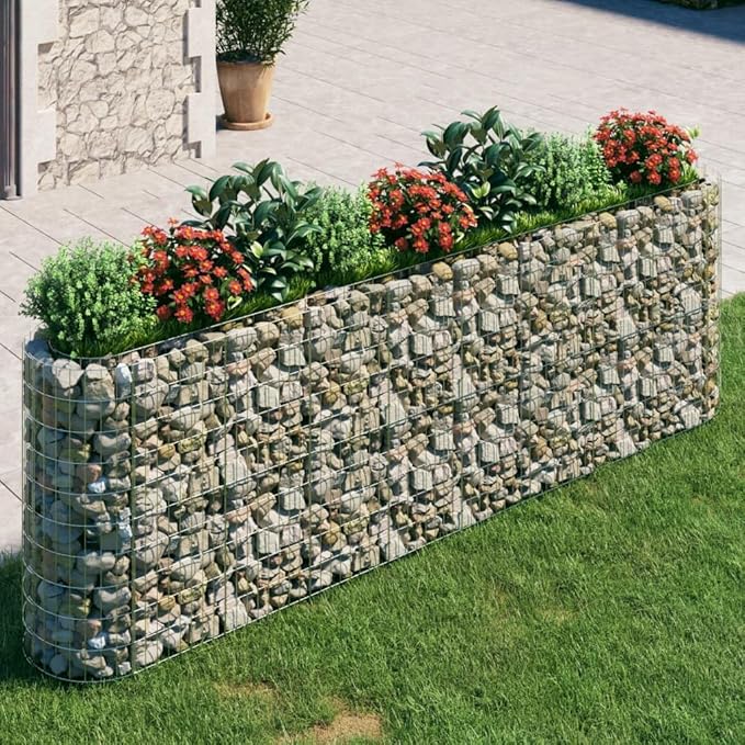 SKM Gabion Raised Bed Silver Galvanized Iron Large DurableSilver (Weight 85.76KG)
