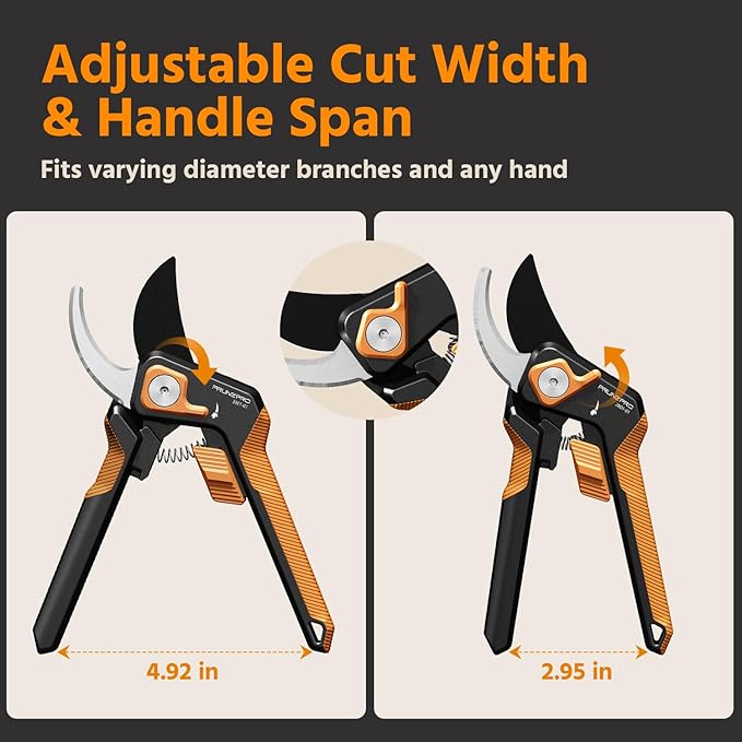 PrunePro 8 Professional Pruning Shears for Gardening Bypass Hand Pruner Stainless Steel Sharp Garden Scissors Plant Flower Rose Garden Clipper Green &amp Orange