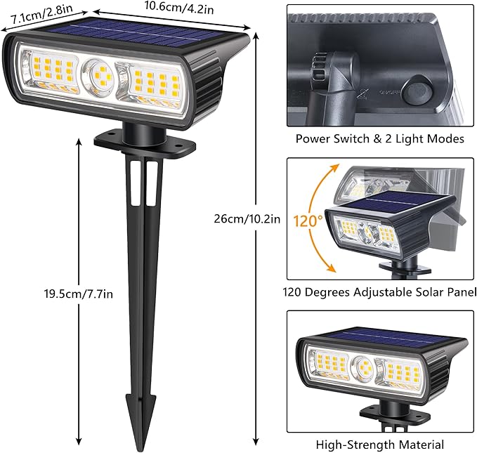 Toodour Solar Spot Light Outdoor 6 Pack Solar Lights Outdoor with 2 Modes Waterproof Solar Powered Flood Lights Landscape Lighting for Yard Garden Home Pathway Walkway Outdoor Decor - Warm White
