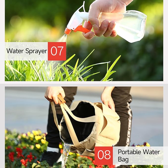 10-Piece Garden Tool Set with Durable Shovel Pruning Shears Folding Saw Rake Sprayer Gloves &amp Carrying Bag – Heavy Duty Aluminum Alloy Gardening Kit for Planting Trimming Watering &amp Yard