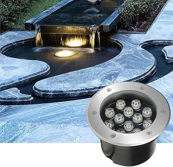 Ground Lights Underground Light Embedded Underwater Spotlight Stainless Steel IP68 Waterproof Landscape Lighting Underwater Pond Spotlight(Green18W) (Yellow 9W)
