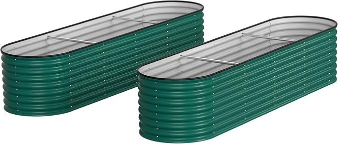 MUPATER Galvanized Raised Garden Bed 8x2x2ft 9-in-1 Metal Raised Planter Box with Aluminum Support Rods Oval for Outdoor Vegetable Flower Backyard and Patio Green