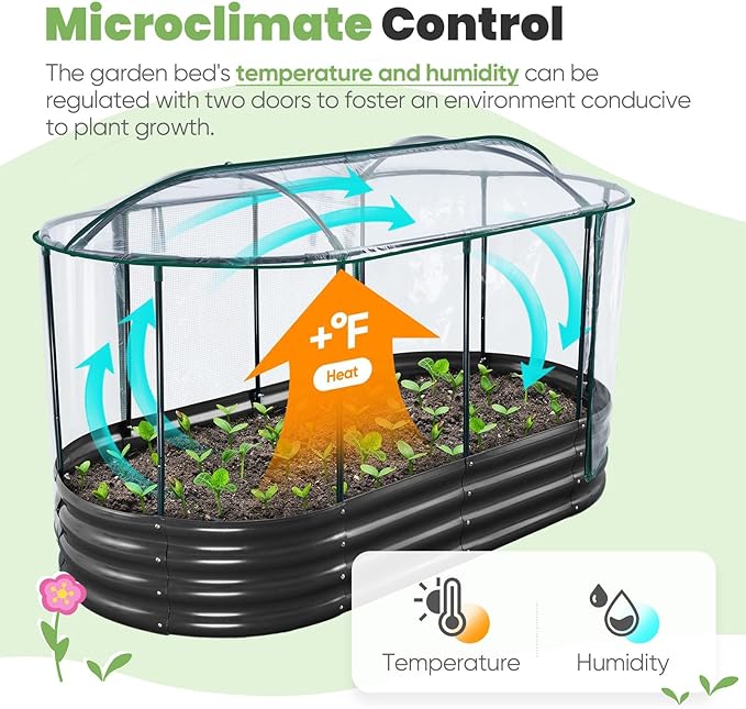 KING BIRD Raised Garden Bed with Cover Galvanized Oval Planter Garden Box Outdoor for Gardening Vegetables Flowers 71x36x12 in Clear