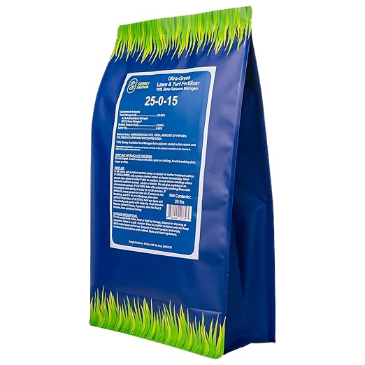 Supply Solutions 25-0-15 Ultra Green Lawn and Turf Fertilizer - 16% Slow Release Nitrogen - Promotes Lush Green Lawns and Strong Root Growth Reduces Mowing Frequency (25 Pounds)