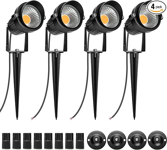 LightingWill 5W LED Landscape Lights Warm White 3000K-3500K Waterproof DC 12V COB LED Outdoor Wall Spotlight Low Voltage Garden Tree Spot Lighting forYardPathwaysFence (4 Pack)
