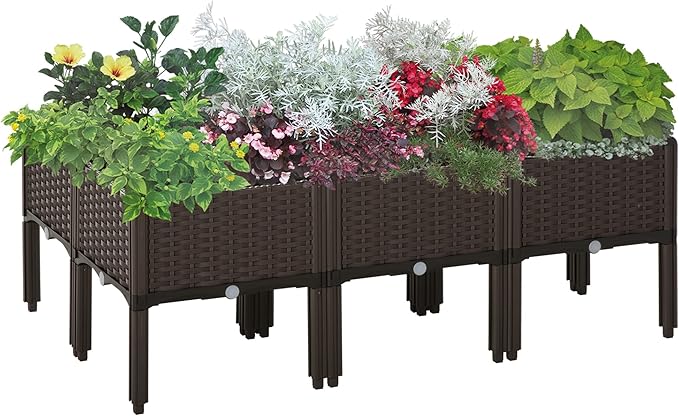 Outsunny 6 Piece Raised Garden Bed with Legs Planter Box Raised Bed to Grow Flowers Herbs &amp Vegetables Brown