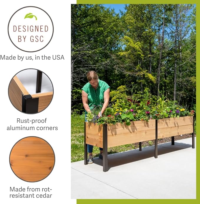 Gardener's Supply Company Elevated Cedar Raised Garden Bed | 2' x 8' Heavy Duty Standing Planter Box with Aluminum Corners for Outdoor Plants Vegetables Flowers | Perfect for Patio &amp Backyard