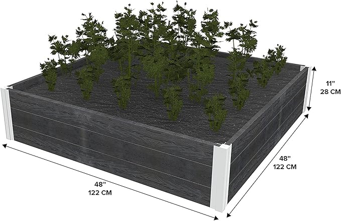 Vita Urbana 4 Foot x 4 Foot x 11 inch Embossed Vinyl Modular Garden Bed Slate Gray Grey Woodgrain PVC BPA and Pthalate Free VT17600