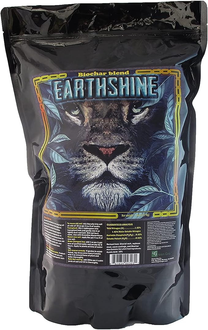 GreenGro Earthshine - Biochar &amp Humic Acid Blend/Activated Charcoal/Sequesters Carbon/Organic Soil Booster Top Soil Plant Food/Compost Tea Accelerator/Derived from Worm Castings / 5lb