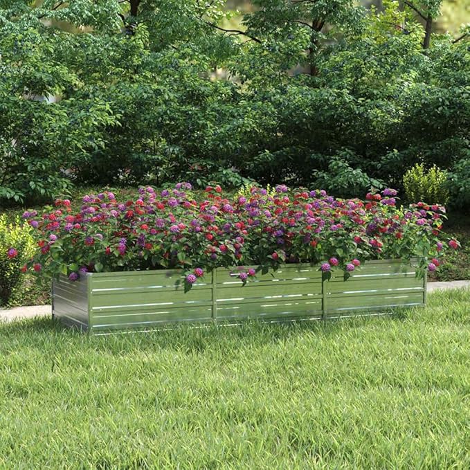 Garden Raised Bed Silver Galvanized Steel 94.5x31.5x17.7 Inch Large Outdoor Planter for Vegetables Herbs Flowers Durable Metal Kit