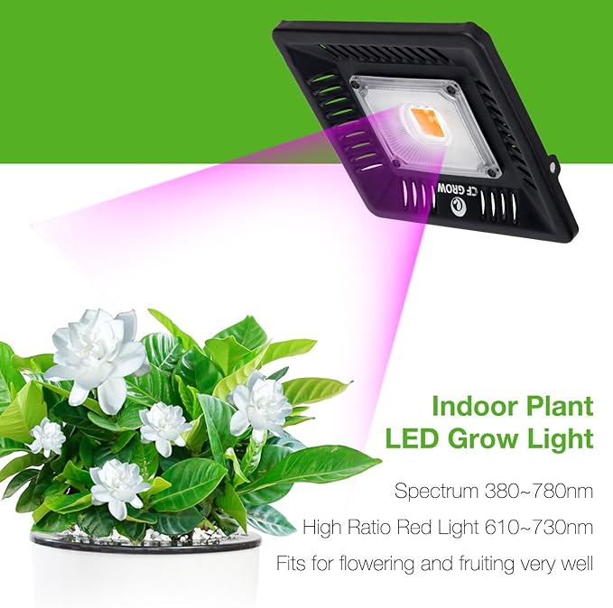 Waterproof 100W LED Grow Light Full Spectrum New Technology COB LED Grow Light Natural Heat Dissipation Without Noise Suitable for Plants All Growing Stage Indoor or Outdoor.