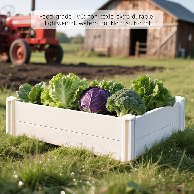 4'x4'x12 White Vinyl Raised Garden Bed Kit | Screwless Modular Planter Box | Outdoor Above Ground Bed for Vegetables Herbs Flowers &amp Whelping Pen
