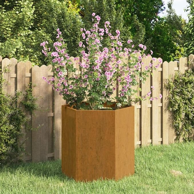 Corten Steel Planter - Rusty Finish Galvanized Welded Inlays Decorative Iron Planter Landscape Fencing for Garden Raised Steel Bed 15.7 in Square