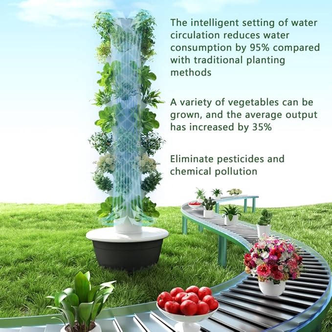 GRETEGO G&ampGO Hydroponics Growing System Kit Aero Gardening System Hydroponic Tower|28 Net Pots for Tomato Green Salad Strawberry Tower in Your Indoor Vegetable Garden