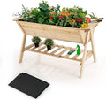 Giantex Raised Garden Bed Wood Planter Raised Bed with Storage Shelf Outdoor Plant Box Black Liner Drainage Hole Elevated Freestanding Garden Box for Patio Backyard Balcony 59x31x32.5