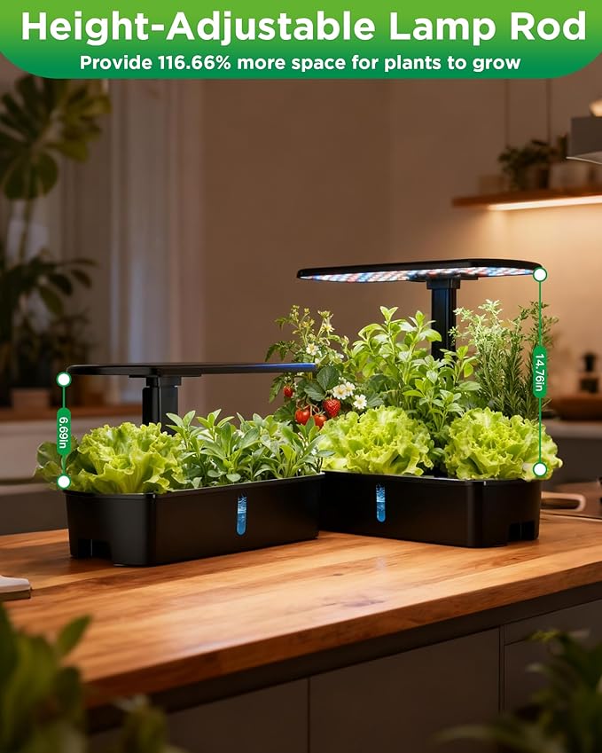 Hydroponics Growing System KitsSmart Indoor Herb Garden with 24W LED Grow Light Planting Height Adjustablewith12 Pods Plant Germination Kitwith Quiet Pump Ideal Gift for All Ages
