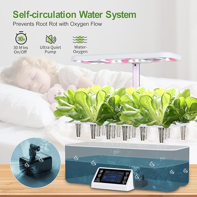 17-Pods Hydroponic Growing System with Dual Fans 24W Full-Spectrum Grow Light &amp Smart Control Panel for Indoor Gardening for Vegetables Herbs