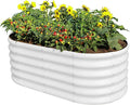 Land Guard 18“ Tall 4×2ft Galvanized Raised Garden Bed Kit Galvanized Planter Garden Boxes Outdoor Oval Large Metal Raised Garden Bed for Vegetables……… (Pearl White 4×2×1.5ft)