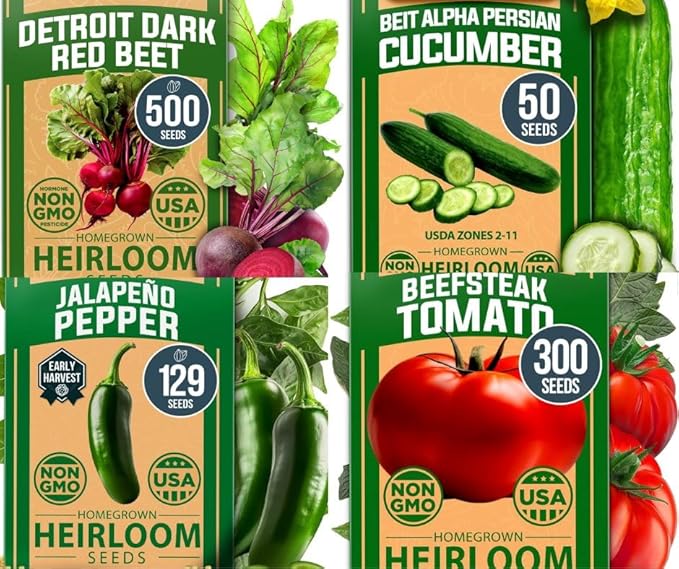 HOME GROWN 𝗨𝗦𝗔 𝗣𝗥𝗘𝗠𝗜𝗨𝗠 Jalapeno Pepper Seeds &amp Beefsteak Tomato 300 &amp Persian Cucumber 50 &amp Detroit Dark Red Beet - 500