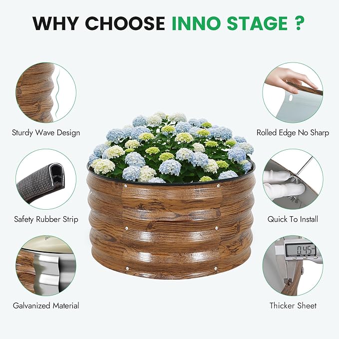 INNO STAG 3 Pcs Round Galvanized Raised Garden Bed — 2×2×1ft Planter Box Outdoor Raised Beds Kit for Gardening Vegetables Fruits Herbs and Flowers Grain