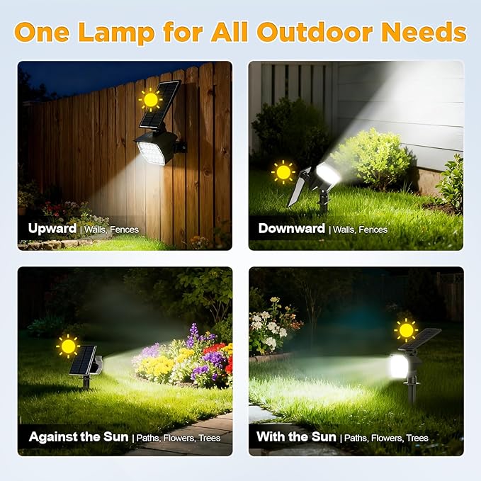 23 LED Solar Spot Lights Outdoor Waterproof 2 Pack Solar Lights UP to 20Hrs 3 Brightness Levels Spotlight Landscape Lighting Auto ON/Off Outdoor Solar Lights for Yard Garden Lawn (Cool White)