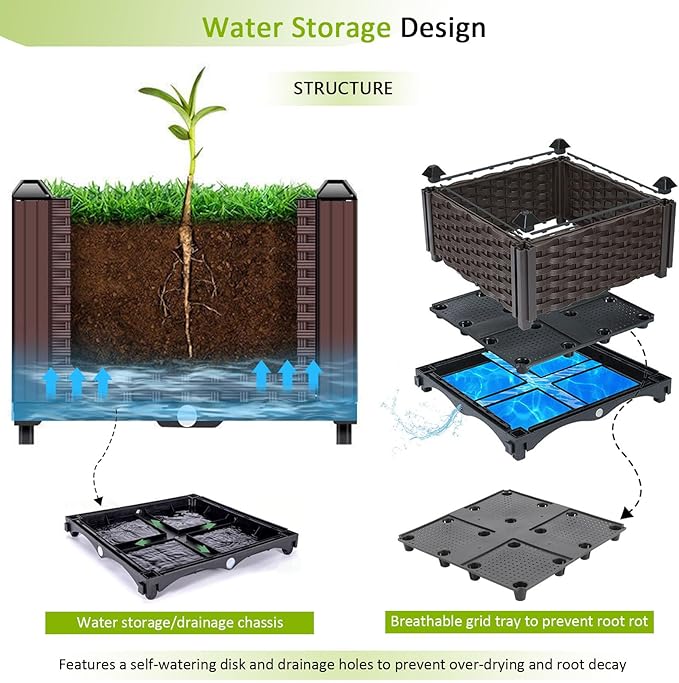 Large Planters for Outdoor Plants Rectangular Raised Garden Bed Elevated Planter Boxes Patio Balcony Deck for Planting Flowers Vegetables Tomatoes and Herbs