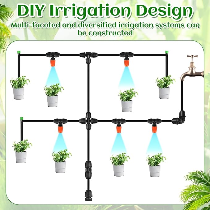 225 Pcs 1/4 Inch Tubing Irrigation Fittings Kit Locked Barbed Connectors Drip Irrigation Kit for 1/4 Inch Pipe (75 Couplings 75 Tees 30 Elbows 30 End Plugs 15 Four Way)
