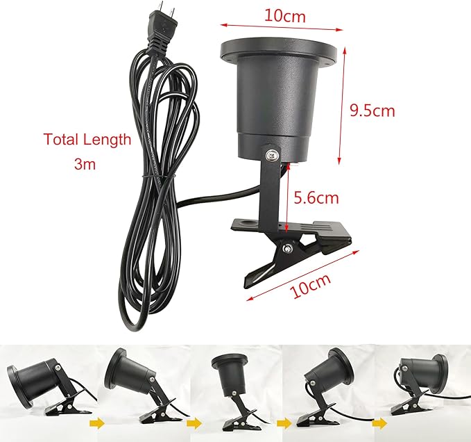 1pcs Outdoor Waterproof Clip On Light 5W Spotlight Desk Stand Lamp Directional Adjustable Portable 9.8 Ft Plug in Cord for Signboard Background Warm White Light GU10 Bulb Included