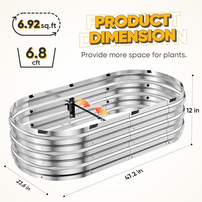 KING BIRD Raised Garden Bed Kit 2025 Upgraded 10-Minute Assembly Galvanized Planter Garden Box Outdoor for Gardening Vegetables Flowers 47x24x12 in Silver 2PCS