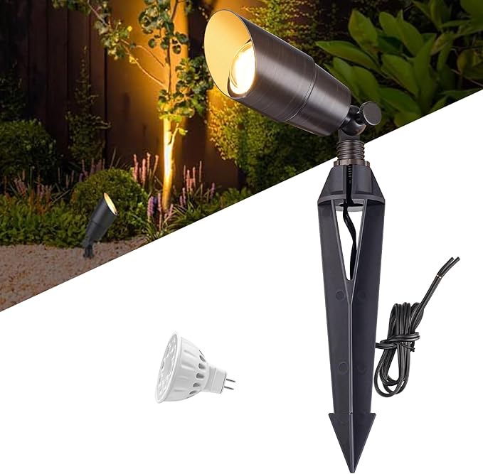 Solid Brass 12V Wired Low Voltage Spot Lights with 5W MR16 LED Bulb Warm White Waterproof IP67 Outdoor Spot Lights for Yard &amp Garden 12V Landscape Lights 1-Pack
