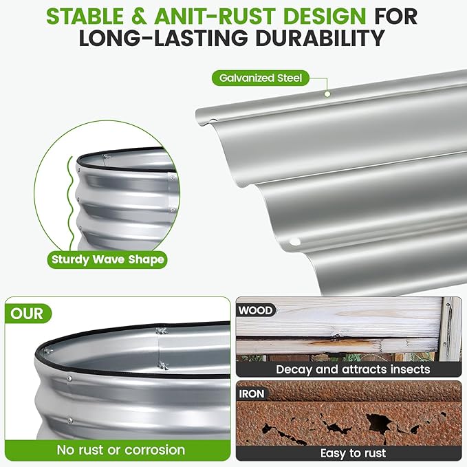 Galvanized Raised Garden Bed Outdoor 24'' Deep | Oval Metal Garden Beds with Easy Assembly &amp Planter Box for Planting Deep Root Vegetables Fruits Flowers 4x2x2ft Silver