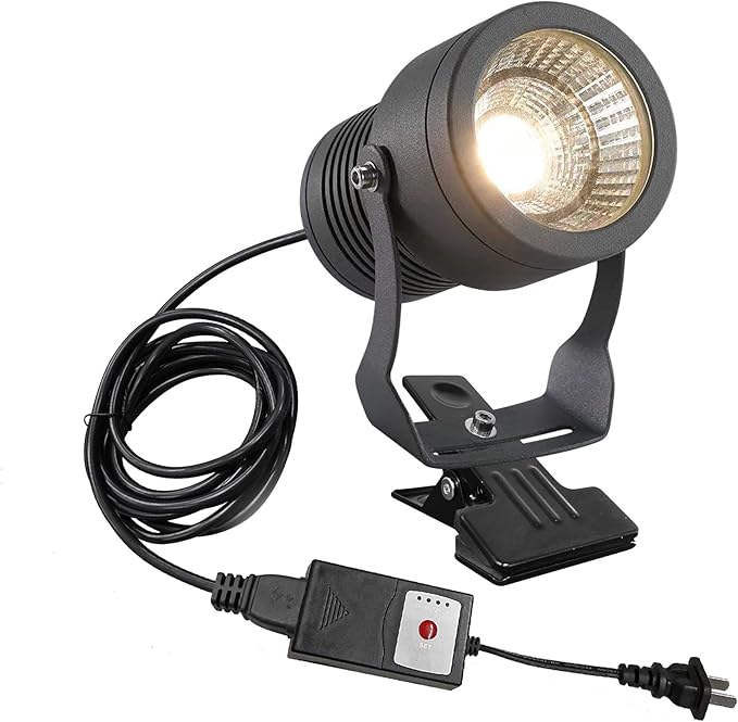 Kiven IP65 Waterproof LED Landscape Clamp Light LED Decorative Spotlight Lamp with Plug-in Cord and Timer for Indoor Outdoor Yard Step Statue (10W Cool White)