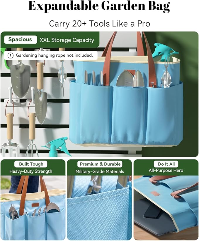 VerdantVibes 9-Piece Garden Tool Set - Heavy Duty Gardening Hand Tools with Ergonomic Non-Slip Grips Rust-Resistant Shovel Trowel Rake Pruner &amp Storage Bag - Ideal Gardening Gifts for Women