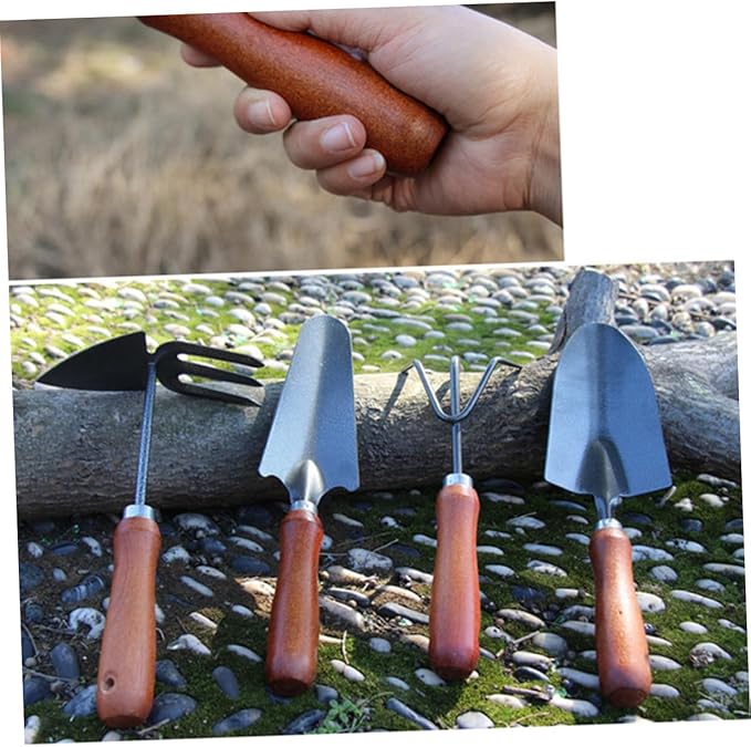 GALPADA Mini Gardening Tool Set 4pcs Thickened Iron Shovel with Wooden Handle for Planting Weeding and Digging in Garden and Pots