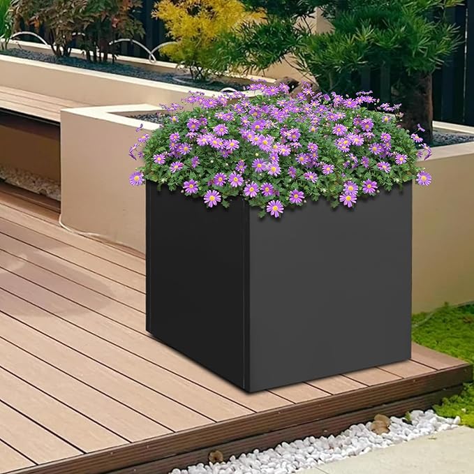 24 L x24 W x24 H Metal Flower Boxes Planter Boxes Outdoor Raised Garden Bed Indoor Outdoor Planting Bed Black Square Planter Box for Patios Lawn Yard Decor Storage