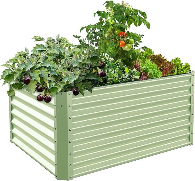 Galvanized Raised Garden Bed Box Outdoor 24 Tall Raised Garden Beds Outdoor Garden Planter Raised Beds for Gardening Outdoor Raised Metal Raised Garden Beds for Vegetables 48X36X24 Sage Green