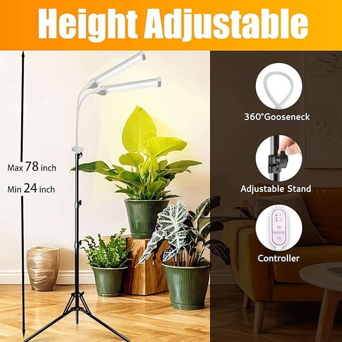 210 LED Grow Lights for Indoor Plants Full Spectrum LED Plant Light with Stand Adjustable Height Plant Grow Lights with Auto 4/8/13/H Timer for Indoor Tall Plants.