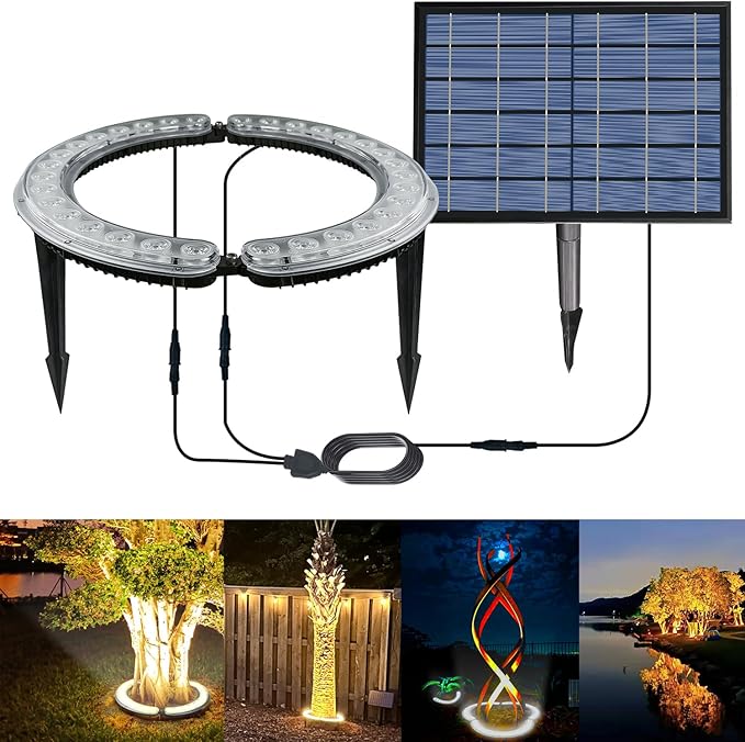 Solar Palm Tree Lights Outdoor 12000 mAh &amp 32 LEDs Warm Light Outdoor Uplight Landscape Spotlights Solar Powered Waterproof led Floodlights for Large Tree Yard Landscape Garden