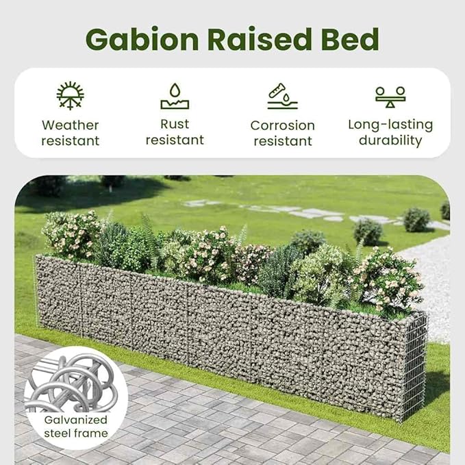 vidaXL Galvanized Steel Gabion Raised Bed - Weather- Garden Planter for Patio Featuring Large Outer Dimensions and Customizable Fill